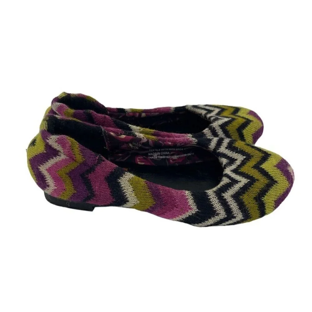 MISSONI Target Iconic Zig Zag Chevron Ballet Flats Girls Size 7 Fuschia **FLAW**
